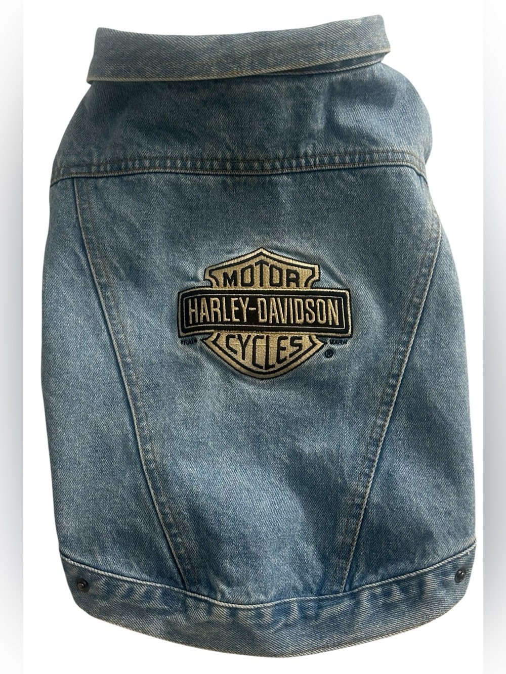 Harley Davidson Dog Vest Medium Denim Jean Jacket Logo Pet Apparel 2001 H-D